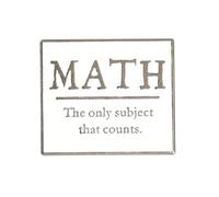 Math The Only Subject That Counts Enamel Lapel Pin Badge 2.2 x 2.4cm Rectangular White And Silver Tone Design With Educational Quote Metal Pin With Secure Clasp For Jackets Bags