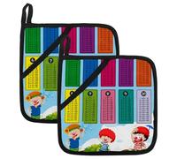 Math Times Tables and Kids Pot Holders for Kitchen Set of 2, Potholder for Kitchen Heat Resistant Microwave Cooking Baking Oven End Dishes and BBQ