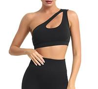 MATHACINO One Shoulder Sports Bra for Women Sexy Cute Workout Yoga Bra Medium Support, Black, S