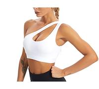 MATHACINO One Shoulder Sports Bra for Women Sexy Cute Workout Yoga Bra Medium Support, White, XL