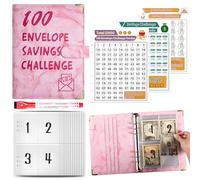 MATHARAGO 100 Envelope Savings Challenge Binder, Money Saving Challenge Binder, 6 Ring A5 Binder, 100 Day Money Saving Challenge for $5,050 Cash Canada (Marble Pink)