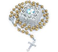 MATHARAGO Rosary Beads,Catholic for Men and Women Pack in Holy Cup Metal Gift Box, First Communion Rosarys for Girls and boys, Rosary Necklace as Gifts for Mother, Grandmother, Elders.(Darkyellow