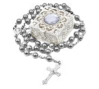 MATHARAGO Rosary Beads,Catholic for Men and Women Pack in Holy Cup Metal Gift Box, First Communion Rosarys for Girls and boys, Rosary Necklace as Gifts for Mother, Grandmother, Elders.(Grey