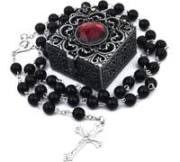 MATHARAGO Rosary Beads,Catholic for Men and Women Pack in Holy Cup Metal Gift Box, First Communion Rosarys for Girls and boys, Rosary Necklace as Gifts for Mother, Grandmother, Elders.(Black