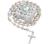 MATHARAGO Rosary Beads,Catholic for Men and Women Pack in Holy Cup Metal Gift Box, First Communion Rosarys for Girls and boys, Rosary Necklace as Gifts for Mother, Grandmother, Elders.(Lightyellow