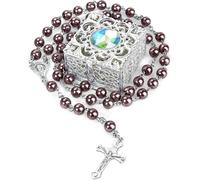 MATHARAGO Rosary Beads,Catholic for Men and Women Pack in Holy Cup Metal Gift Box, First Communion Rosarys for Girls and boys, Rosary Necklace as Gifts for Mother, Grandmother, Elders.(Brown
