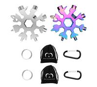 MATHARAGO Snowflake Multitool, 2pcs Snowflake Tool Stainless Steel 18 in 1 Snowflake Multitool with Carabiner Clip, Keyring and Storage Bag for Gift Men's Present（Silver and Multicolor）