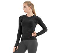 MathCat Seamless Workout Shirts for Women Long Sleeve Yoga Tops Sports Running Shirt Breathable Athletic Top Slim Fit, Black, XS