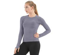 MathCat Seamless Workout Shirts for Women Long Sleeve Yoga Tops Sports Running Shirt Breathable Athletic Top Slim Fit, Blue Grey, Small