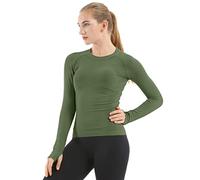 MathCat Seamless Workout Shirts for Women Long Sleeve Yoga Tops Sports Running Shirt Breathable Athletic Top Slim Fit, Army Green, XS