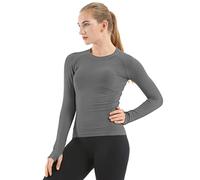 MathCat Seamless Workout Shirts for Women Long Sleeve Yoga Tops Sports Running Shirt Breathable Athletic Top Slim Fit, Dark Grey, S