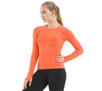 MathCat Seamless Workout Shirts for Women Long Sleeve Yoga Tops Sports Running Shirt Breathable Athletic Top Slim Fit, Orange, M