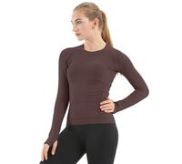 MathCat Seamless Workout Shirts for Women Long Sleeve Yoga Tops Sports Running Shirt Breathable Athletic Top Slim Fit, Chocolate, M