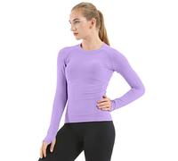 MathCat Seamless Workout Shirts for Women Long Sleeve Yoga Tops Sports Running Shirt Breathable Athletic Top Slim Fit, Purple_02, X-Small