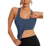 MathCat Seamless Workout Tank Top for Women with Built in Bra, Padded Racerback Athletic Yoga Camisole, Grey Blue, S