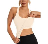 MathCat Seamless Workout Tank Top for Women with Built in Bra, Padded Racerback Athletic Yoga Camisole, Beige, L