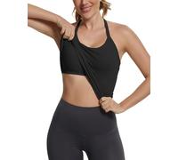 MathCat Seamless Workout Tank Tops with Built in Bra，Racerback Athletic Tank Tops Ribbed Soft Yoga Shirts, Black, M