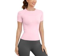 MathCat Short Sleeve Workout Tops for Women, Seamless Women's Compression Shirt, Yoga Running Athletic Shirts Soft Gym Tops, Pale Pink, M