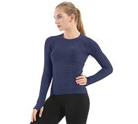 MathCat Women's Long Sleeve Running Yoga Tops with Thumbholes, Workout Gym Shirts for Women, Seamless Base Layer Thermal Tops for Sports Fitness (NV.L) Navy