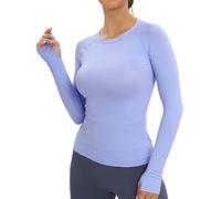 MathCat Workout Seamless Shirts for Women Long-Sleeved Yoga Running Breathable Thumb Holes Tops, Skyblue, M