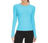 MathCat Workout Shirts for Women Long Sleeve, Workout Tops for Women, Quick Dry Gym Athletic Tops，Seamless Yoga Shirts, Macaronblue, L