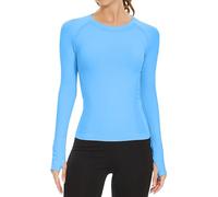 MathCat Workout Shirts for Women Long Sleeve, Workout Tops for Women, Quick Dry Gym Athletic Tops，Seamless Yoga Shirts, Blue02, L