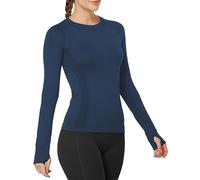MathCat Workout Shirts for Women Long Sleeve Yoga Shirt Quick Dry Gym Athletic Tops Seamless Compression Shirts, 2 Navy-Long, S