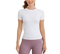 MathCat Workout Shirts for Women, Workout Tops for Women Short Sleeve, Seamless Yoga Shirts, Breathable Athletic Gym Tops, White, XS