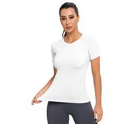 MathCat Workout Shirts for Women, Workout Tops for Women, Yoga Short Sleeve Shirts Soft Quickly Dry Seamless Gym Shirts, White, S