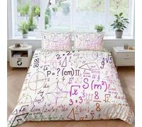 Mathematical Formula King Size Duvet Cover Sets 3D Abstract Art Bedding Set Soft Breathable Microfibre Double Quilt Cover 220x230 cm with Zipper and 2 Pillowcases for Teens Adults E-2033