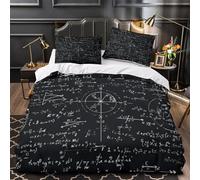 Mathematical formulas 3D Printed Quilt Cover 3pcs Microfibre Anti-Fade Breathable Light Handwritten academic Comforter Cover 2 Pillowcases Zip Closure Bed Set Teenagers & Adults Single (135x200cm)