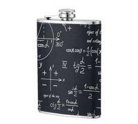 Mathematical Seamless with Geometric Shapes Formulas,304 Stainless Steel 8oz Flask Pu Leather Case, Pocket Flagon Outdoor Flat Liquor Flask