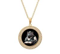 Mathematician Hippo Round Pendant Necklaces for Women Alloy Rhinestone Jewelry Custom Picture Necklace