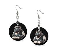 Mathematician Hippo Women's Drop Earrings Wooden Dangle Pendant with Stud Hoop Jewellery Gifts