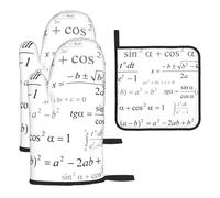 Mathematics And Geometry School With Scientific Formulas Chalk Board,Oven Glove Kitchen High Heat Resistant Hot Pads,Oven Mitts and Pot Holders 3pcs Set