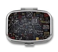 Mathematics and Physics Pill Box 2 Compartment Portable Travel Pill Case with Mirror Square Metal Medicines Storage Container Pocket Medicine Box to Hold Vitamins Fish Oil