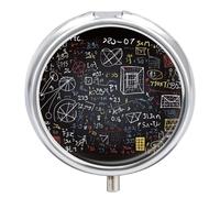 Mathematics and Physics Pill Box, Travel Medicine Pill Case with Mirror, 3 Compartment Portable Round Pill Organizer, Weekly Medicine Pill Container Holder for Pocket Or Purse Daily Meds