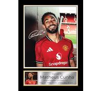Matheus Cunha Signed Autograph Poster Print - Manchester United F.C. Forward - Soccer Memorabilia Gift for Fans, A3 Poster + White Frame