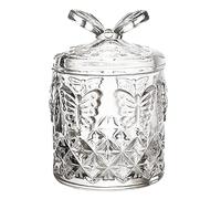 Mathew O Elegant Decorative Butterfly Crystal Glass Relief Candy Dish Swab Box Storage Jar with Lid, 5x3 inches, 407g, 1pcs