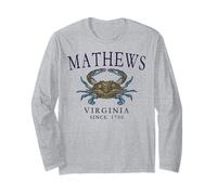 Mathews Virginia Blue Claw Crab Since 1700 Plum Letters Long Sleeve T-Shirt