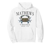 Mathews Virginia Blue Crab Since 1700 Black Letters Pullover Hoodie