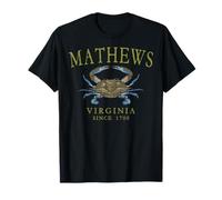Mathews Virginia Blue Crab Since 1700 Olive Letters T-Shirt