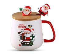 MathLab Santa Christmas Mug Gift Set - 400ml Ceramic Coffee & Hot Chocolate Cup with Wooden Lid & Spoon | Festive Santa Design in Luxury Gift Box | Eco-Friendly Handcrafted Ceramic, Hand Wash Only
