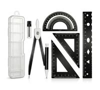 Maths Geometry Set Metal Protractor and Compass for Secondary School GCSE Exams Technical Drafting Architecture Student 6 Pcs Aluminium Alloy Shatterproof Ruler Triangle Kit with Lead Refills