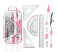 Maths Set | 10Pcs Geometry Sets Maths Sets for Secondary School | Protractor and Compass Set Compass Maths Ruler Set with Storage Box (Rose Red)