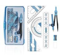 Maths Set | 8Pcs Compass Maths Protractor and Compass Set | Geometry Sets Triangle Ruler Protractor Rubber Sharpener with Storage Box (Blue)