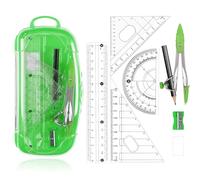 Maths Set | 8Pcs Compass Maths Protractor and Compass Set | Geometry Sets Triangle Ruler Protractor Rubber Sharpener with Storage Box (Emerald)