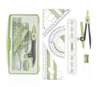Maths Set | 8Pcs Compass Maths Protractor and Compass Set | Geometry Sets Triangle Ruler Protractor Rubber Sharpener with Storage Box (Green)