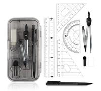Maths Set | 8Pcs Double-Sided Opening Geometry Sets Maths Sets for Secondary School | Protractor and Compass Set Compass Maths Ruler Set with Storage Box (Black)