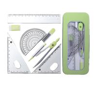 Maths Set, A Complete Learning Kit, 7Pcs School Geometry Tool Set for Student, Including Metal Geometry Tool,Set Square,Eraser,Protractor, Protractor compass Set Suitable, Metal Durable Shell (Green)